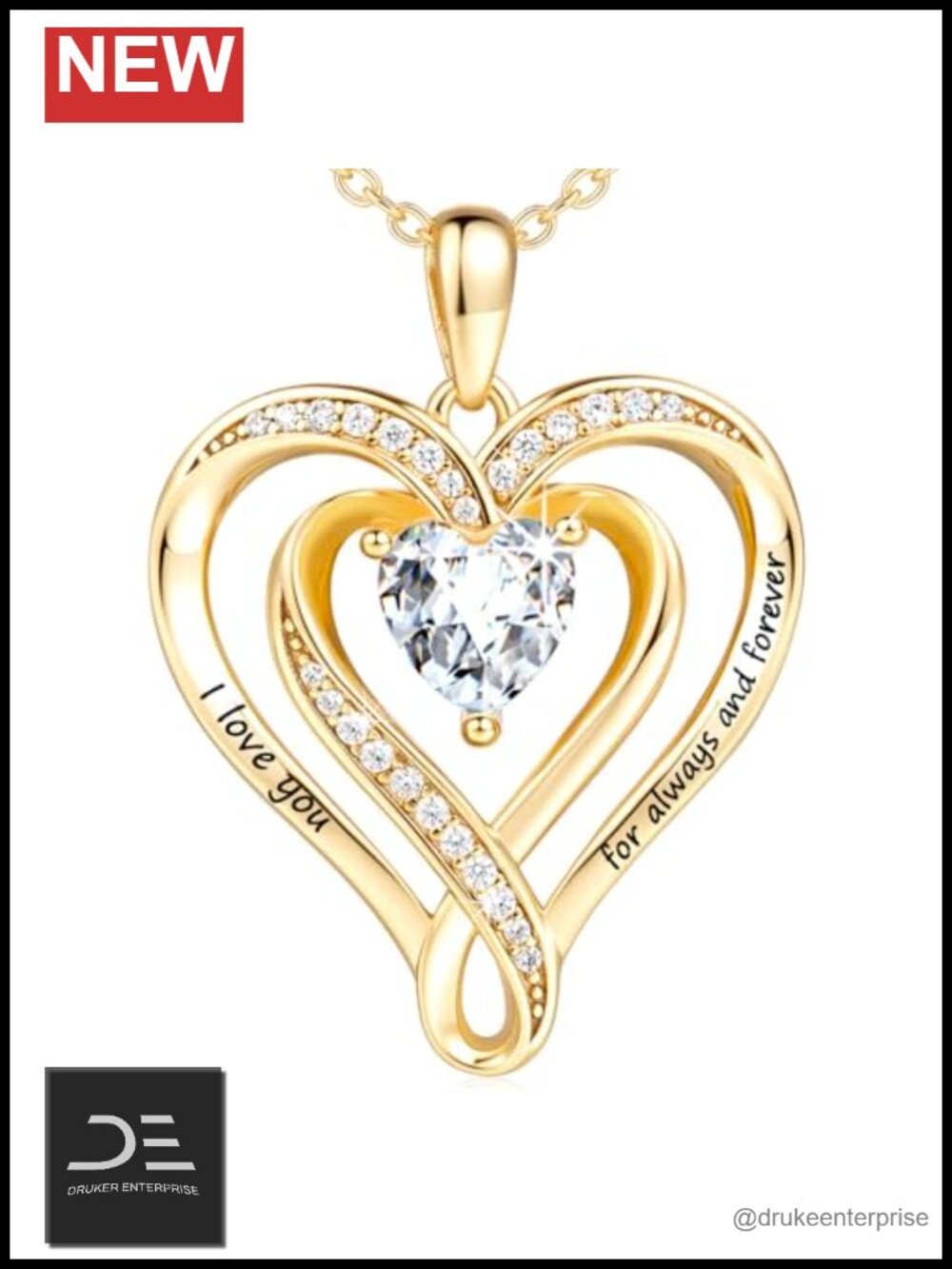 925 Sterling Silver Heart Pendant Necklace 14k Gold Plated Women Romantic Gift